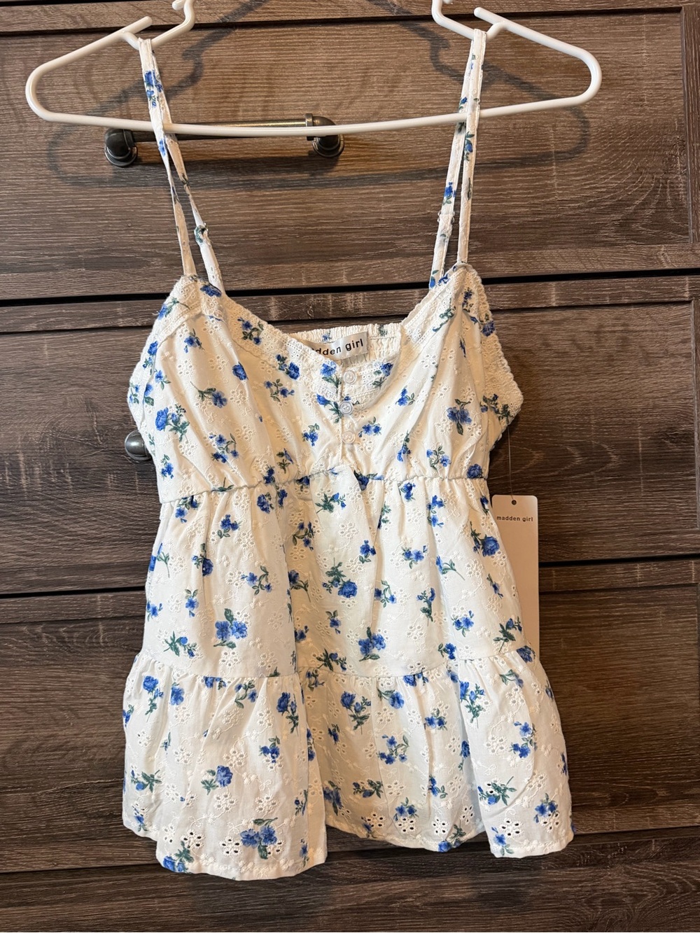 Madden Girl White Cami with Blue Floral Print
